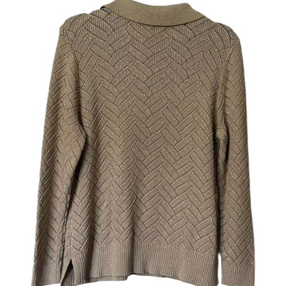 Soft Surroundings Sweater Women's Size X-Large Gold Metallic Collared Open Knit - Picture 3 of 8